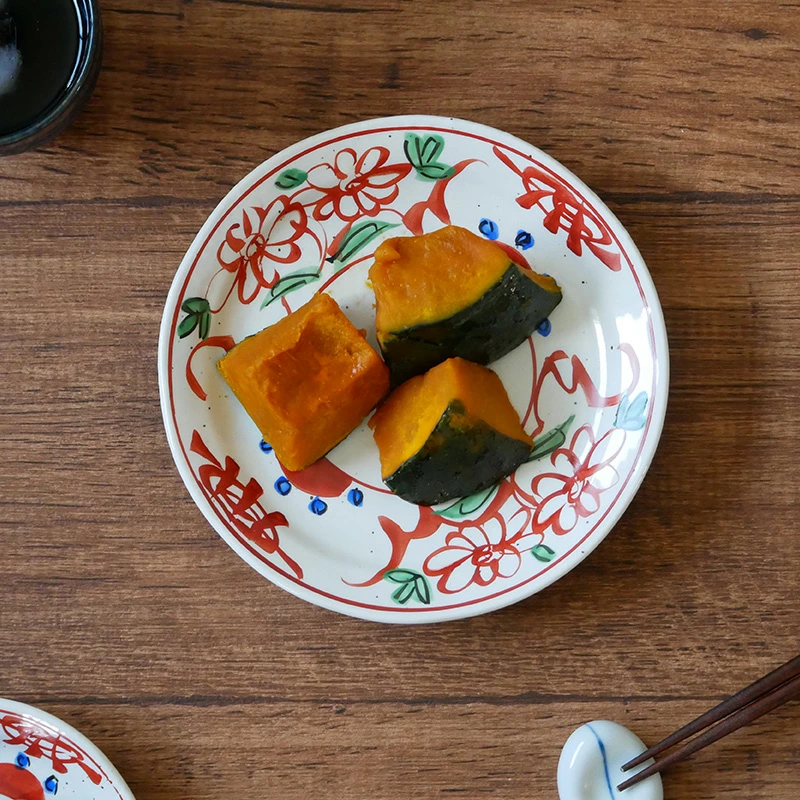 中皿 16.5cm 粉引 手描き赤絵 和食器