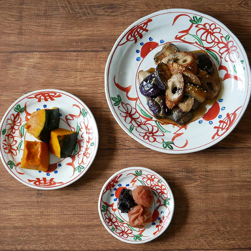 中皿 16.5cm 粉引 手描き赤絵 和食器