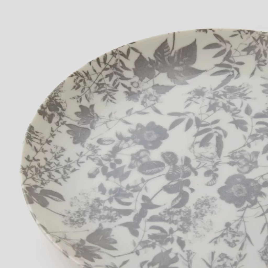 中皿 16cm シルバーリーフ シルバー グレイ ボタニカル 柄 植物 美濃焼 THE HARVEST