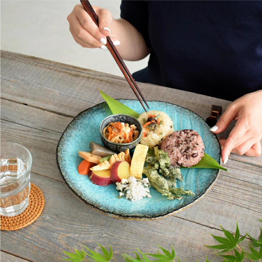 均窯トルコブルー変形大皿28.0cm モダン 美濃焼