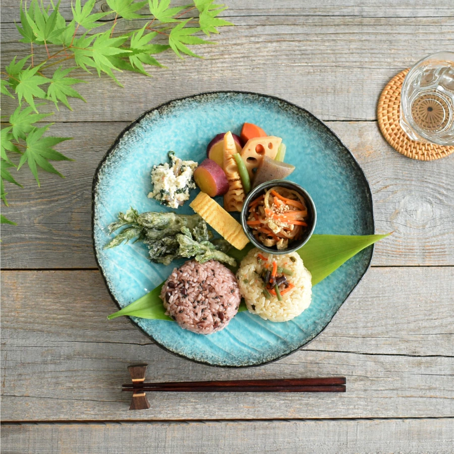 均窯トルコブルー変形大皿28.0cm モダン 美濃焼