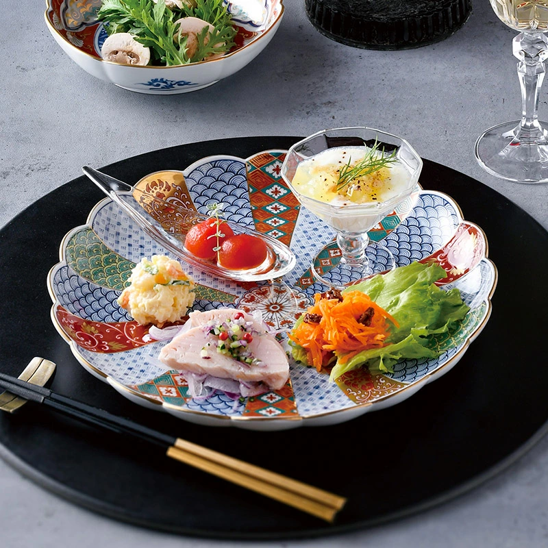 菊割花地紋 ８号皿　【波佐見焼き】石丸陶芸林九郎窯オリジナル商品