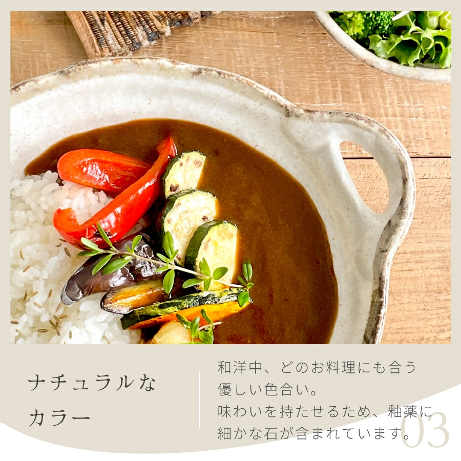 カレー皿 渕茶白唐津手付きパスタ皿 美濃焼 

