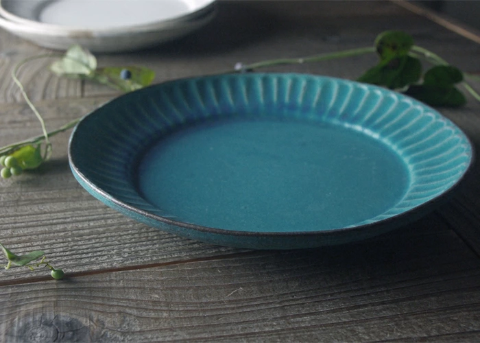 オードブル皿 シャビーターコイズ 益子焼 大皿 わかさま陶芸