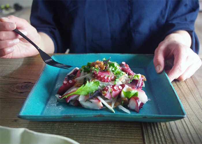 カルパッチョ皿（大） シャビーターコイズ 益子焼