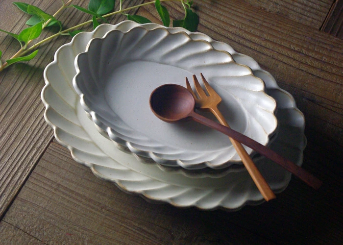 益子焼 メレンゲ皿 楕円（大）kinari オーバル皿 アイボリー シンプル