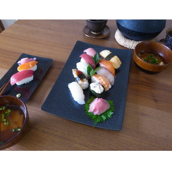 幸四郎窯 黒結晶 アルファ30cm×20cm 長角皿L