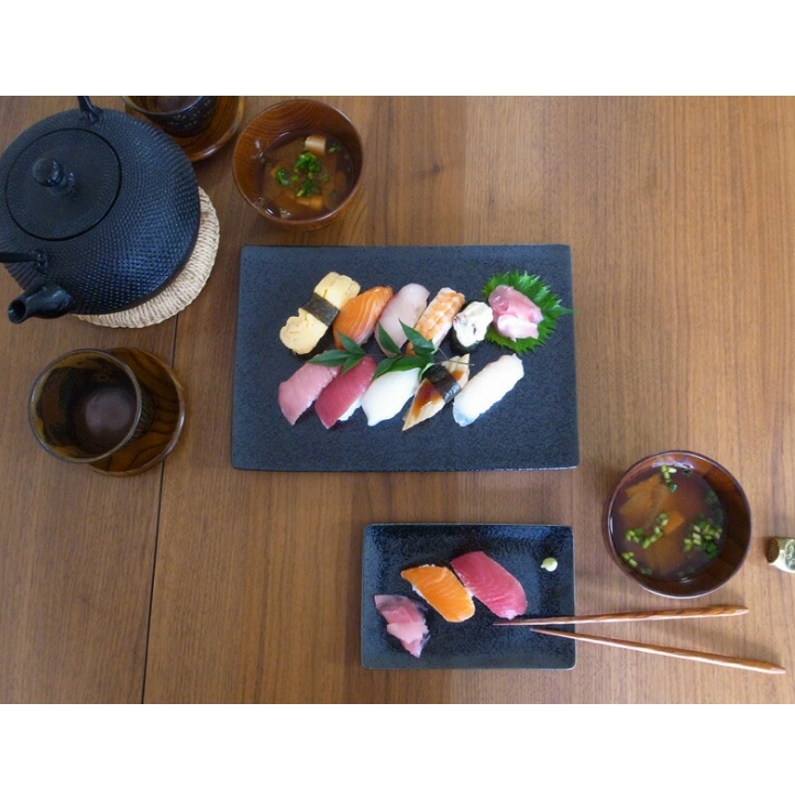 幸四郎窯 黒結晶 アルファ30cm×20cm 長角皿L