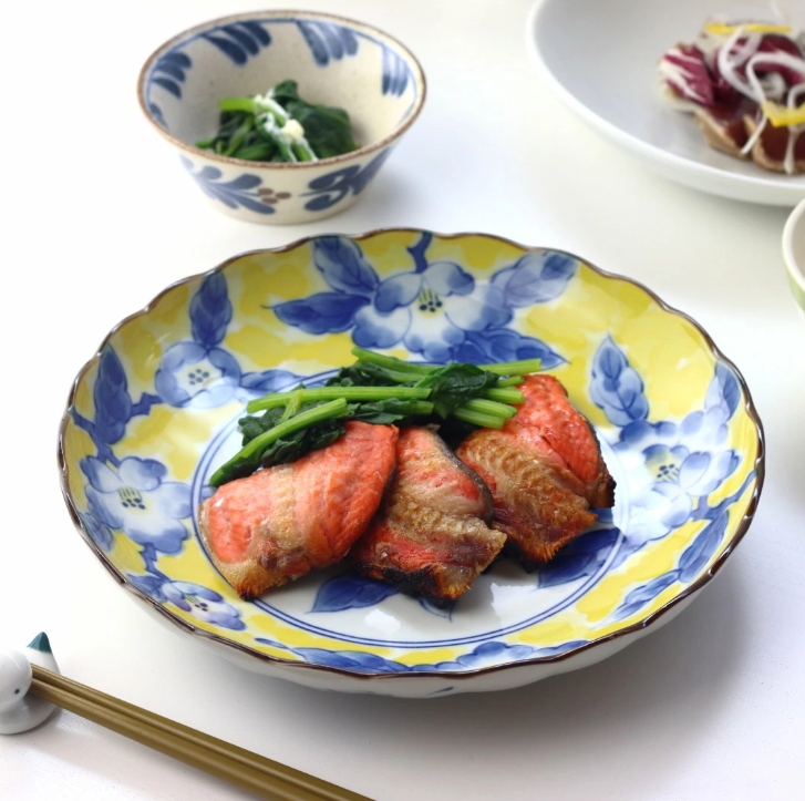 黄彩花紋 大皿 23cm