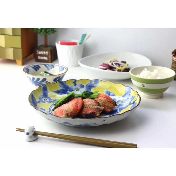 黄彩花紋 大皿 23cm