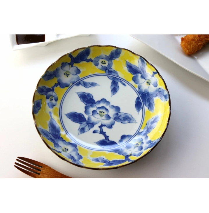 黄彩花紋 大皿 23cm