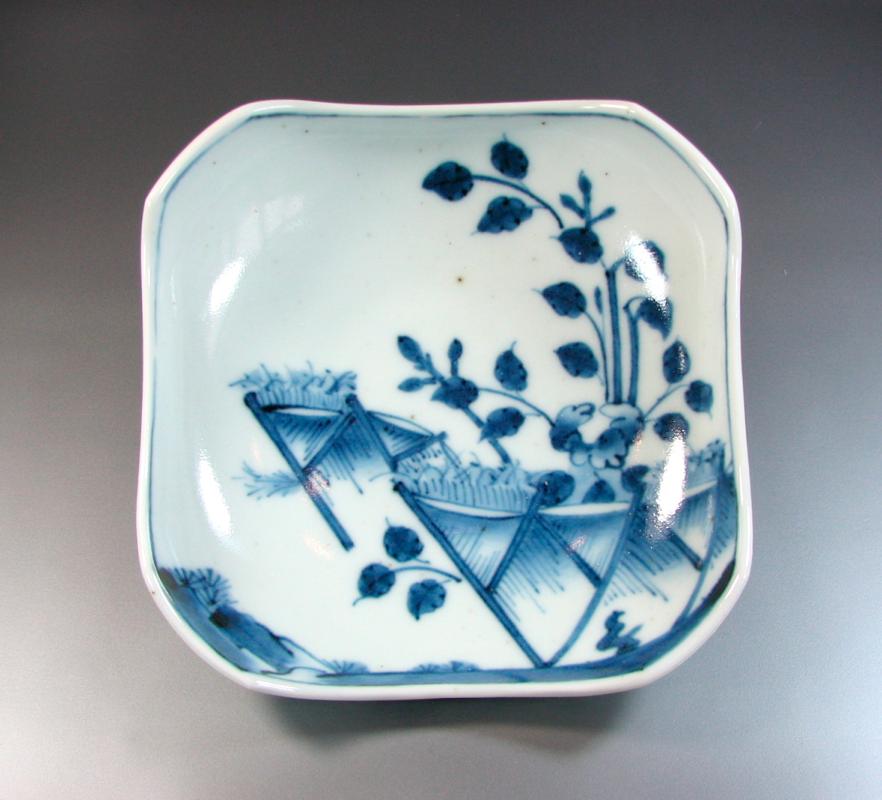 【有田焼】【貴祥窯】 【古伊万里】【初期伊万里】 染付柴垣文四方切鉢( 1客バラ売り) 【骨董風】