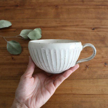 スープカップ 陶器 美濃焼 白化粧削り 鎬