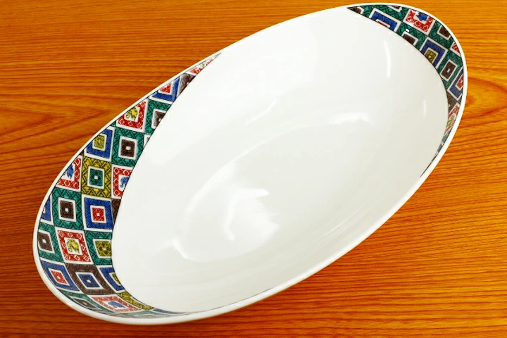 九谷焼 オーバルボール 石畳 /青郊窯