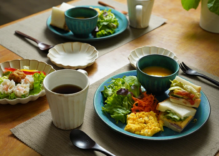 シャビーターコイズ プレート（L） 益子焼