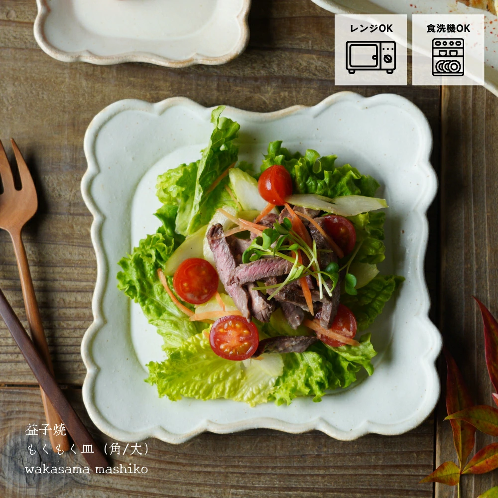 益子焼 もくもく皿（大）kinari 角皿 わかさま陶芸