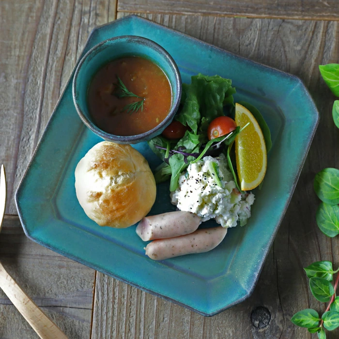 八角オードブル皿 シャビーターコイズ スクエア