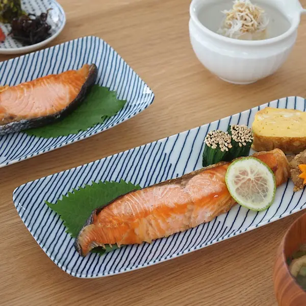 白山陶器 和食器 長焼皿 重ね縞