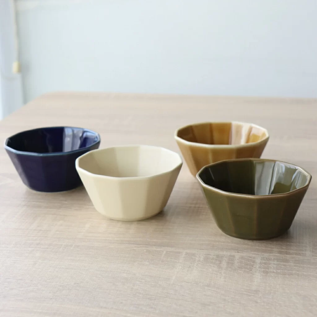 波佐見焼 面取 小鉢 ボウル ダークグリーン コハク 陶磁器