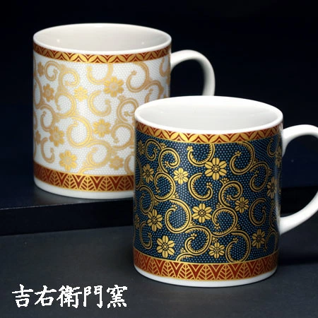 九谷焼 ペアマグカップ 青粒白粒 コンビ鉄仙 青粒鉄仙