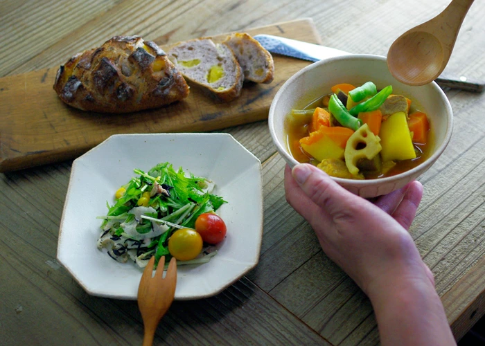 八角取皿 kinari 益子焼 八角形