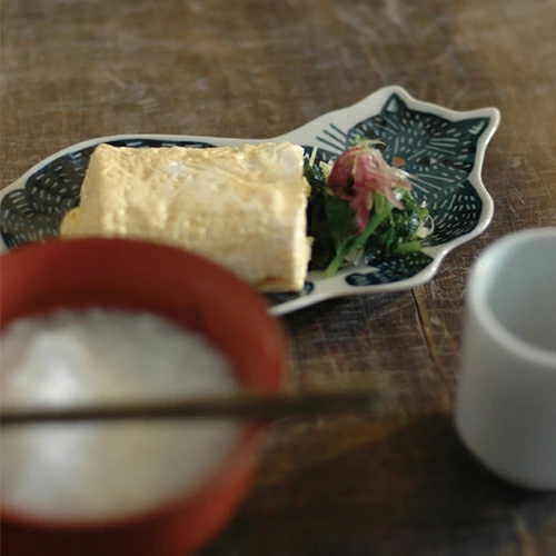 倉敷意匠×kata kata 印判手 大皿 青猫 W約21.5ｘD約12ｘH約2cm