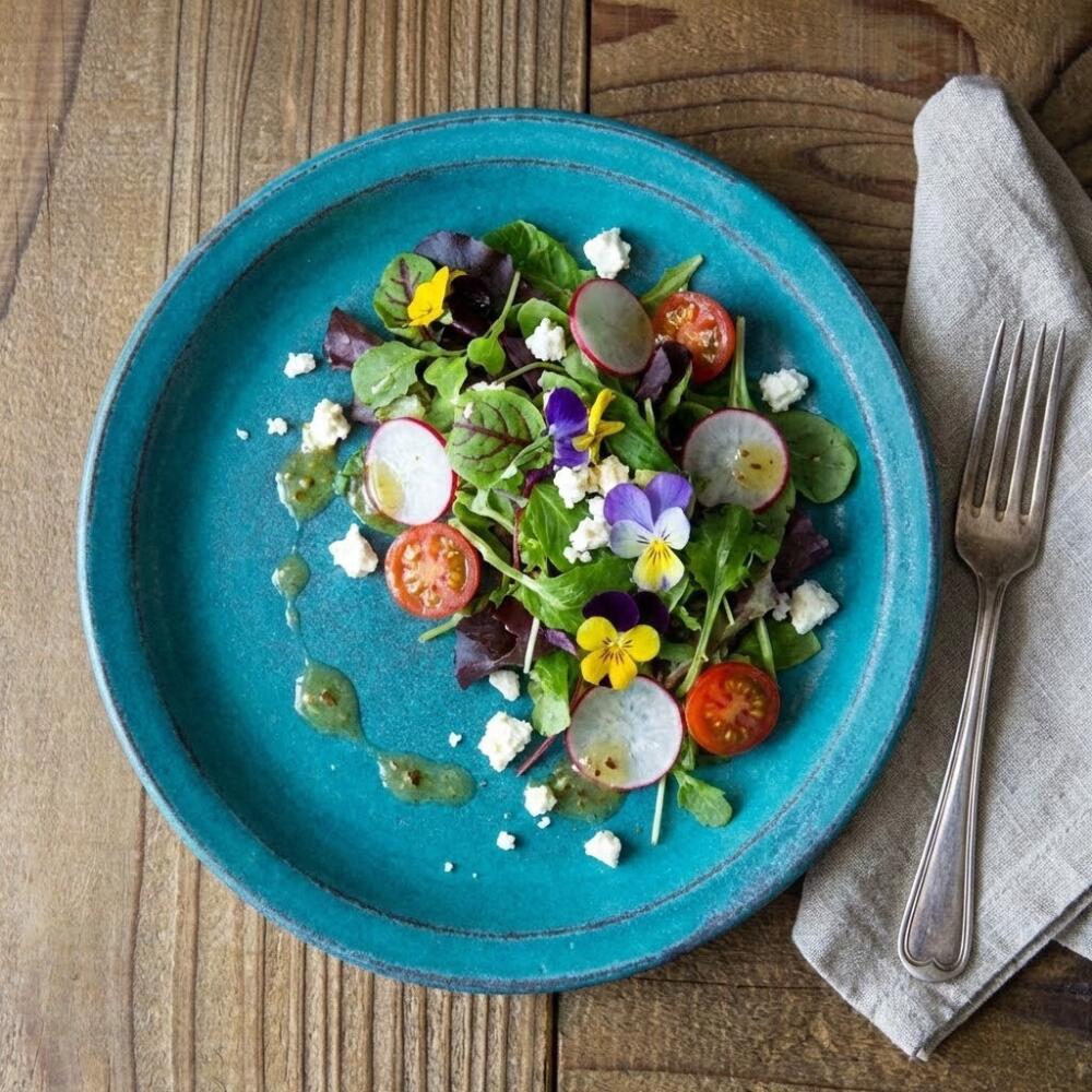 シャビーターコイズ プレート（L） 益子焼