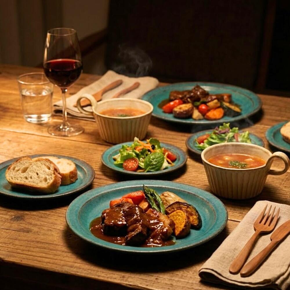 シャビーターコイズ プレート（L） 益子焼