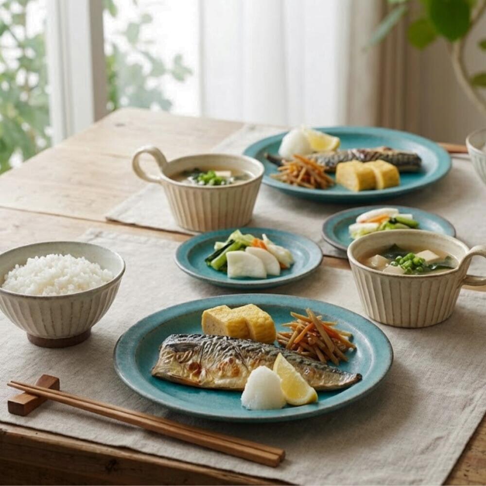 シャビーターコイズ プレート（L） 益子焼