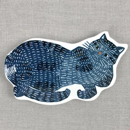 印判手大皿 青猫 約W21.5×D12×H2cm