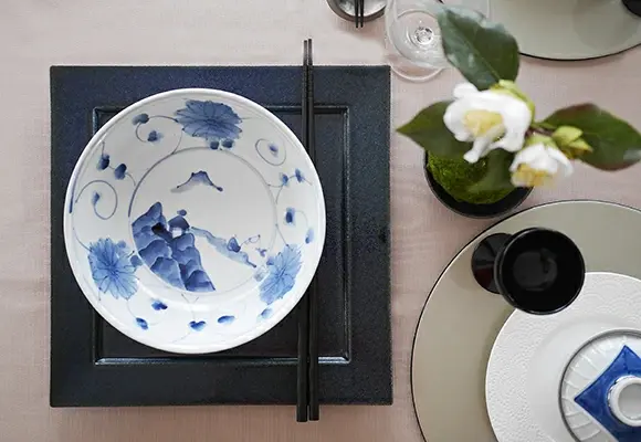 文吉窯　7寸浅鉢　山水 ＜和食器 / 九谷焼 / 文吉窯 / ボウル / 煮物鉢＞