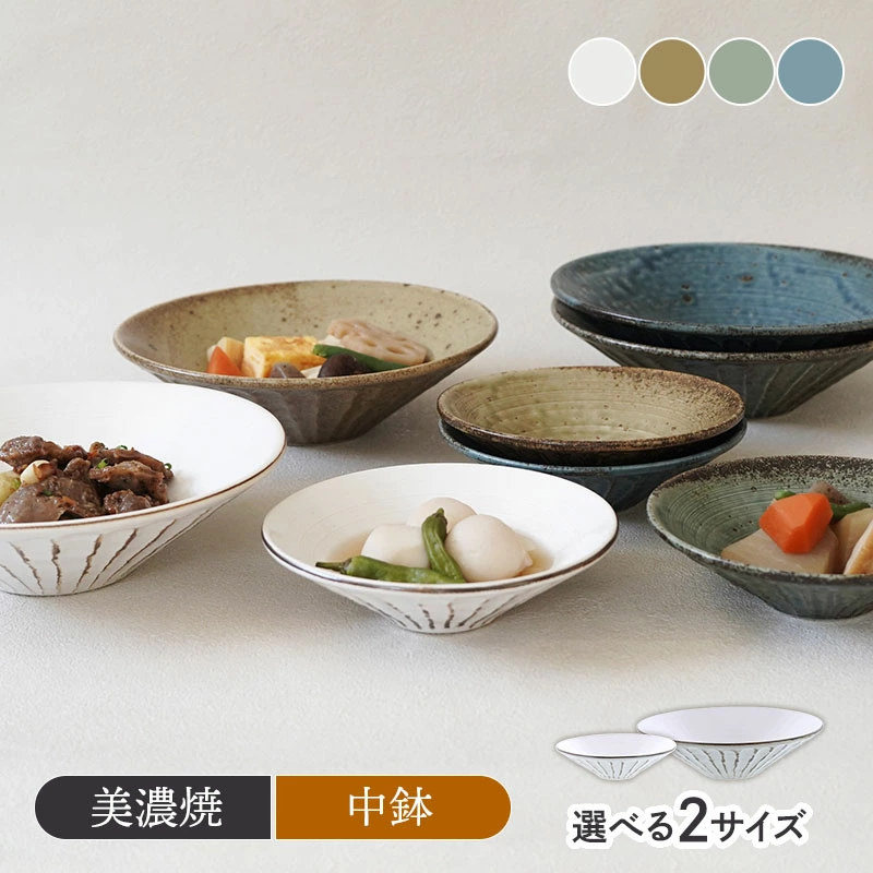 【選べる２サイズ】しのぎ浅鉢 14.5cm 小 20cm 中 旬土