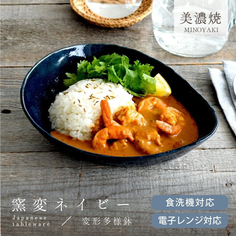 カレー皿 変形多用鉢（窯変ネイビー） パスタ皿 モダン 美濃焼 中鉢
