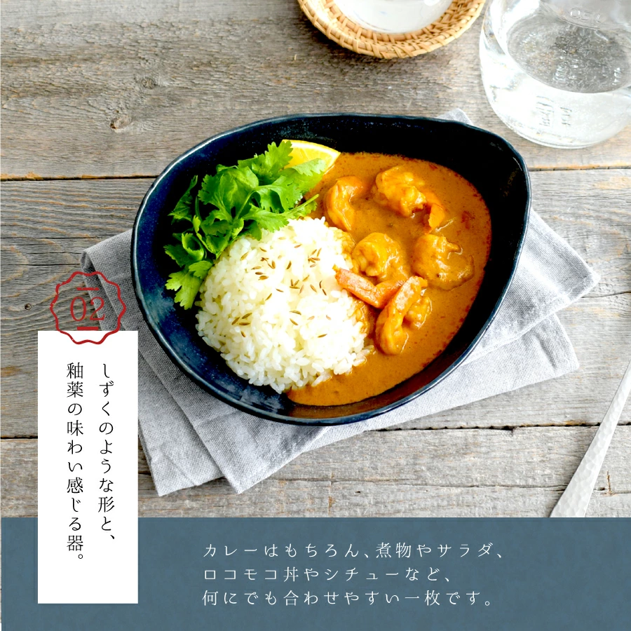 カレー皿 変形多用鉢（窯変ネイビー） パスタ皿 モダン 美濃焼 中鉢