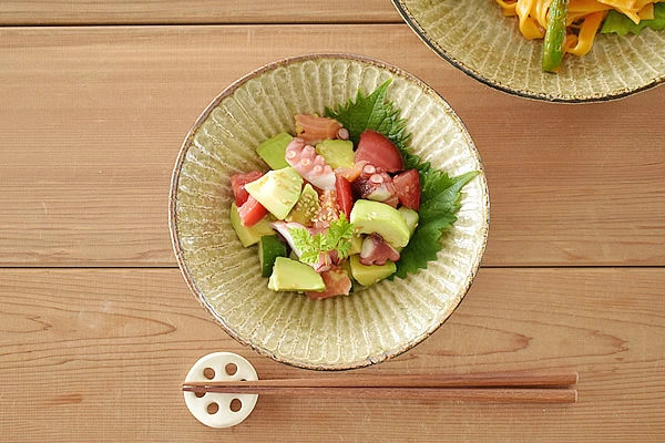 中鉢 窯変ビードロしのぎ5.5平鉢 美濃焼 浅鉢