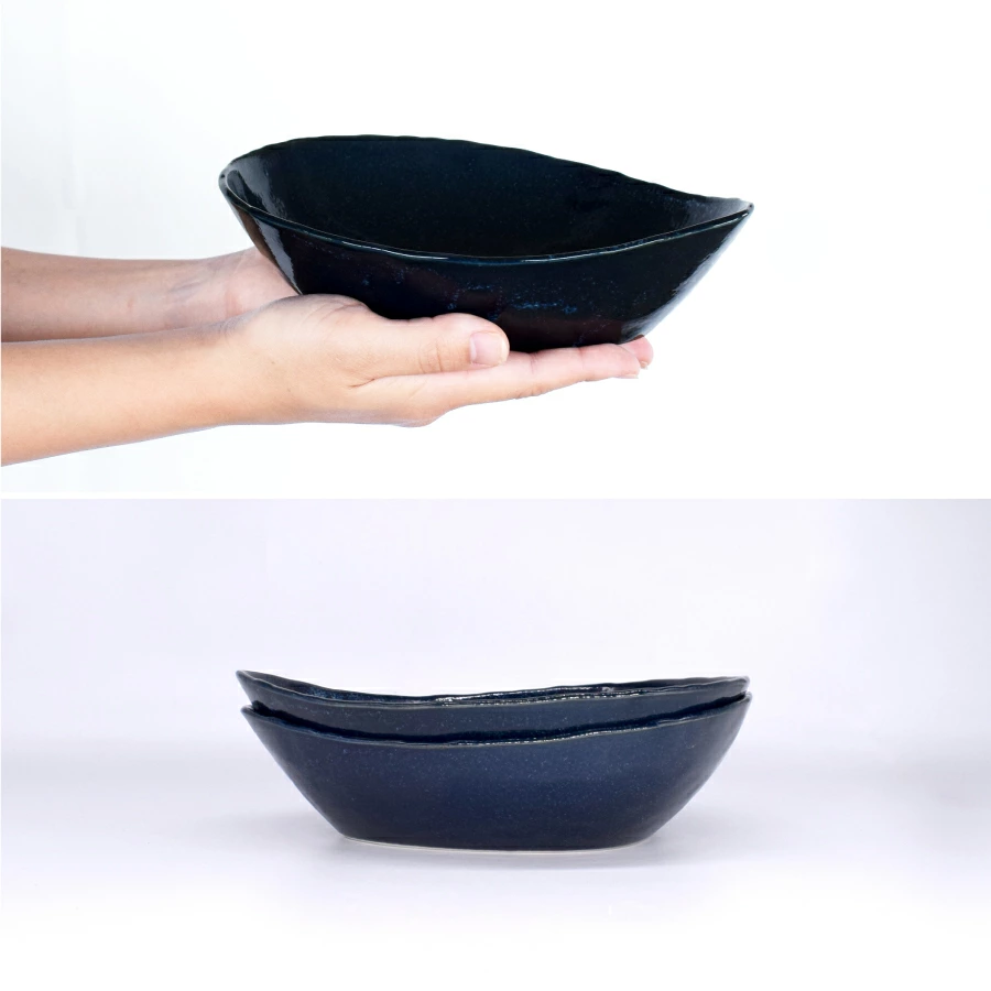 カレー皿 変形多用鉢（窯変ネイビー） パスタ皿 モダン 美濃焼 中鉢