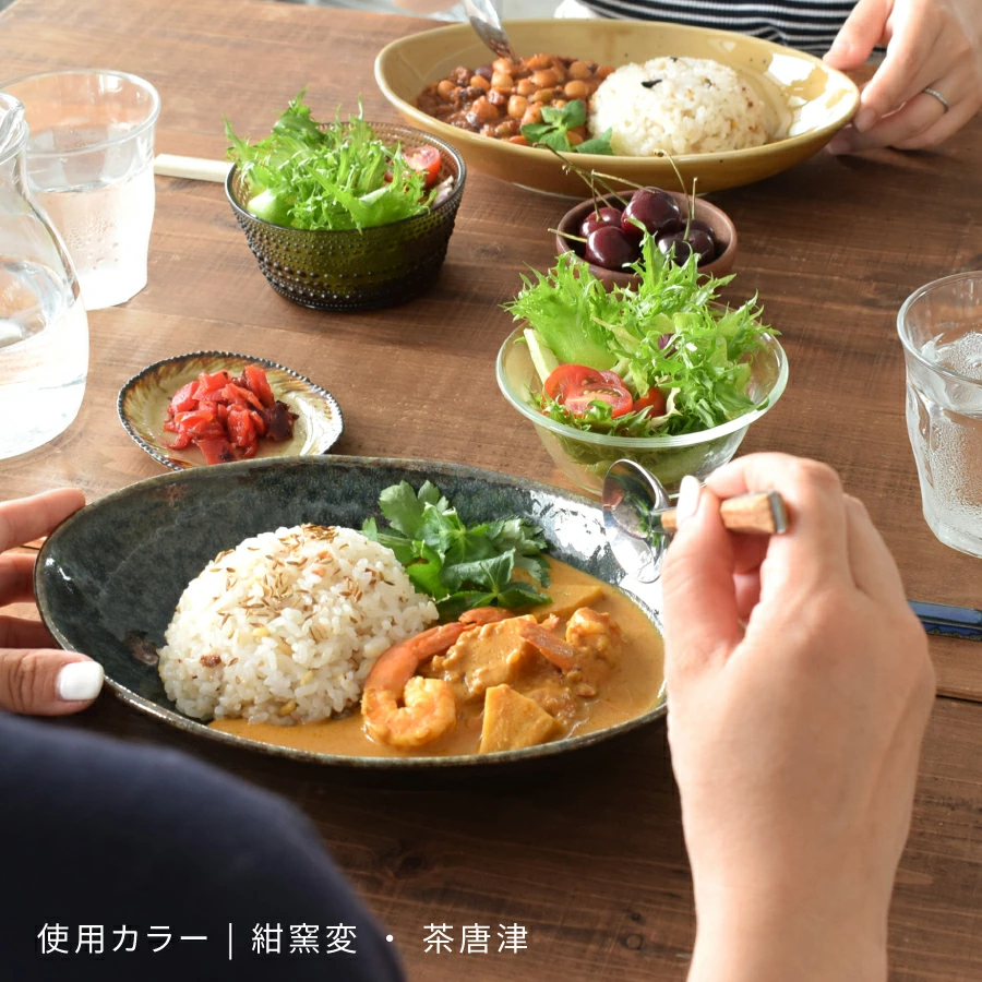 （紺窯変）ナチュラルオーバルカレー皿＆パスタ皿 美濃焼