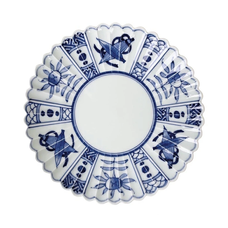 染付芙蓉手　菊型皿 21cm
